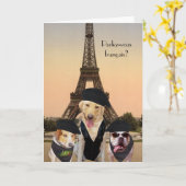 Funny Dogs French Birthday Karte (Gelbe Blume)