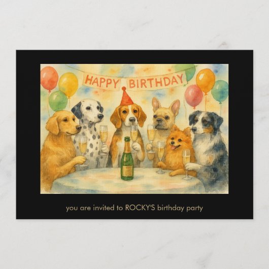 Funny Dogs Sipping Champagne Birthday Party Einladung (Vorderseite)