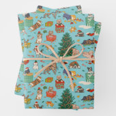 Funny Dogs Weihnachtswrapping Paper - Blau Geschenkpapier Set (Beispiel)