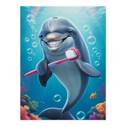 Funny dolphin Brush Teeth Poster (Vorderseite)