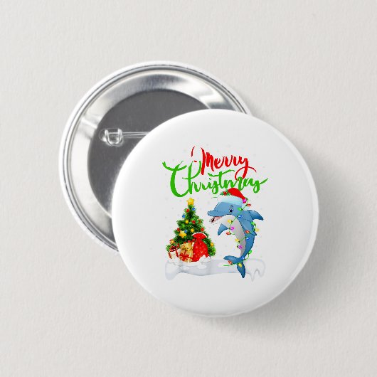 Funny Dolphin Fish Lover Xmas Lighting Dolphin Chr Button (Vorne & Hinten)