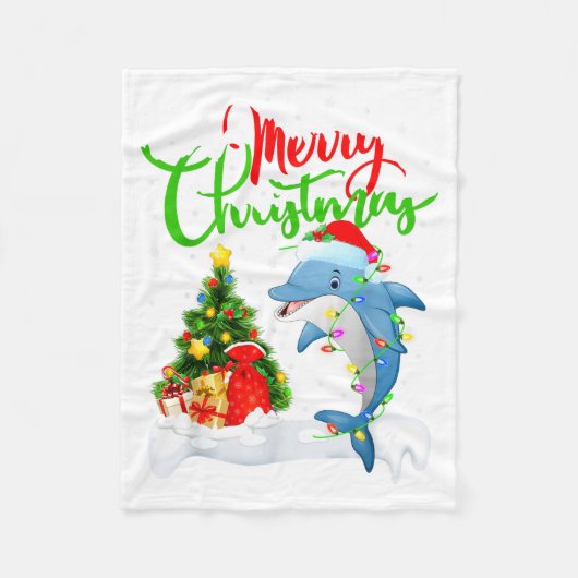 Funny Dolphin Fish Lover Xmas Lighting Dolphin Chr Fleecedecke (Vorderseite)