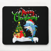 Funny Dolphin Fish Lover Xmas Lighting Dolphin Chr Mousepad (Vorne)