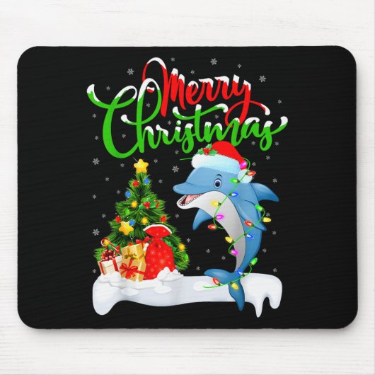 Funny Dolphin Fish Lover Xmas Lighting Dolphin Chr Mousepad (Vorne)