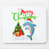 Funny Dolphin Fish Lover Xmas Lighting Dolphin Chr Mousepad (Vorne)