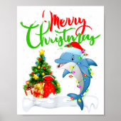 Funny Dolphin Fish Lover Xmas Lighting Dolphin Chr Poster (Vorne)