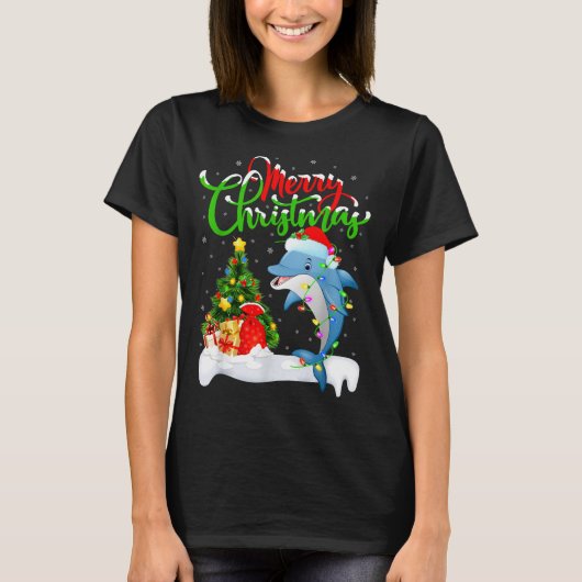 Funny Dolphin Fish Lover Xmas Lighting Dolphin Chr T-Shirt (Vorderseite)