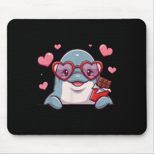 Funny Dolphin Heart Chocolate Valentine Womens Men Mousepad
