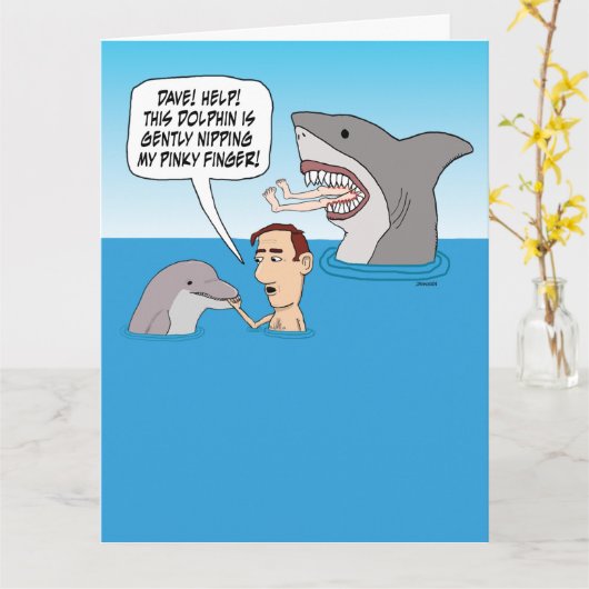 Funny Dolphin Nip und Shark Bite Birthday Karte (Gelbe Blume)
