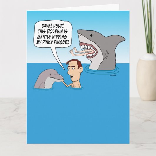 Funny Dolphin Nip und Shark Bite Birthday Karte (Vorderseite)