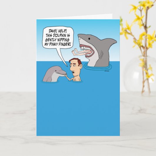 Funny Dolphin Nip und Shark Bite Birthday Karte (Gelbe Blume)