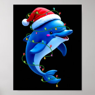 Funny Dolphin Weihnachtsmannmütze Weihnachtsbaum L Poster
