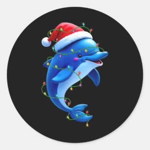 Funny Dolphin Weihnachtsmannmütze Weihnachtsbaum L Runder Aufkleber
