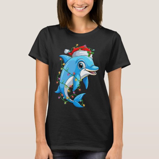 Funny Dolphin Weihnachtsmannmütze Weihnachtsbaum L T-Shirt (Vorderseite)