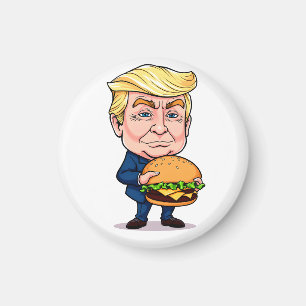 Funny Donald Trump Cartoon with Giant Burger Magnet