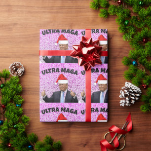 FUNNY DONALD TRUMP MIT WEIHNACHTSMANNMÜTZE GESCHENKPAPIER