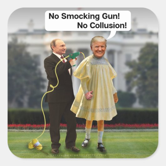 Funny Donald Trump Putin Smocking Gun Joke Quadratischer Aufkleber (Vorderseite)
