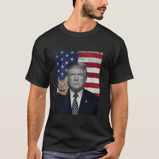 Funny Donald Trump und Cat Political USA Flag Elec T-Shirt (Vorderseite)