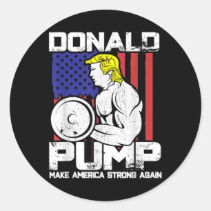 Funny Donald Trump Weight Lifting Workout Gym Runder Aufkleber