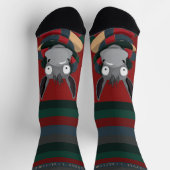 Funny Donkey Cartoon with Festive Stripes on Red  Socken (Oben)