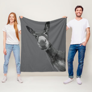 Funny Donkey Grayscale Portrait Kunst, Dichtung un Fleecedecke