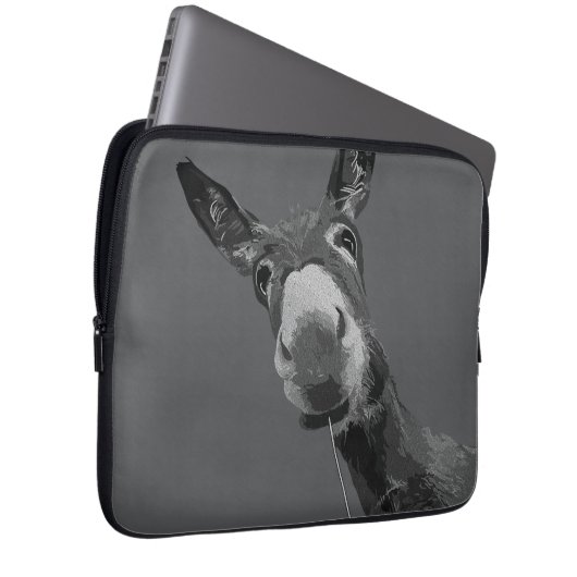 Funny Donkey Grayscale Portrait Kunst, Dichtung un Laptopschutzhülle (Vorne Rechts)