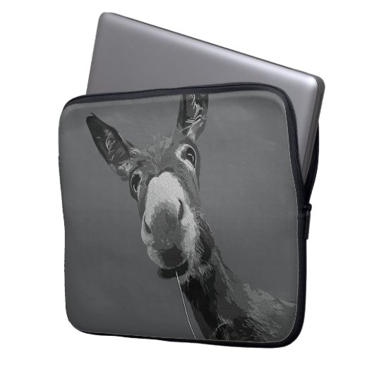 Funny Donkey Grayscale Portrait Kunst, Dichtung un Laptopschutzhülle (Vorderseite Links)