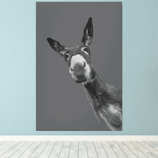 Funny Donkey Grayscale Portrait Kunst, Dichtung un Leinwanddruck (Insitu (Holzboden))