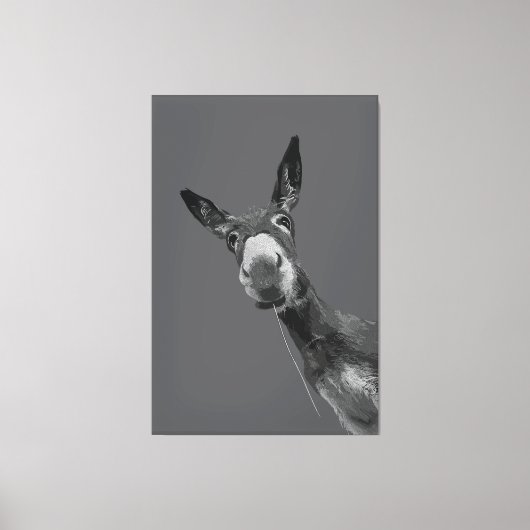 Funny Donkey Grayscale Portrait Kunst, Dichtung un Leinwanddruck (Vorderseite)
