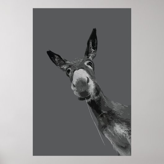 Funny Donkey Grayscale Portrait Kunst, Dichtung un Poster (Vorne)