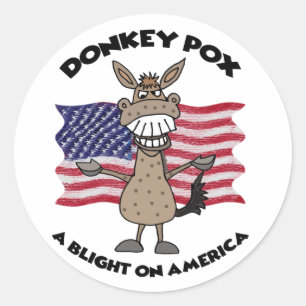 Funny Donkey Pox Anti Joe Biden Cartoon Runder Aufkleber