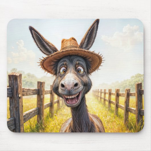 Funny Donkey trägt einen Strohhut Mousepad (Vorne)