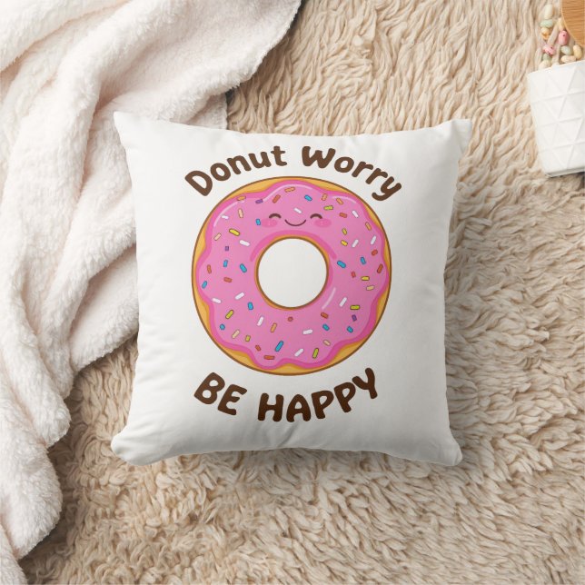 Funny "Donut Worry Be Happy" Puff Kissen (Decke)