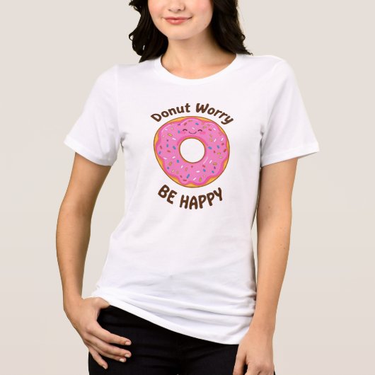 Funny "Donut Worry Be Happy" Puff Tri-Blend Shirt (Vorderseite)