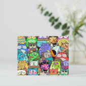 Funny Doodle Crowded Street Cat Gang Postkarte (Stehend Vorderseite)
