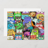 Funny Doodle Crowded Street Cat Gang Postkarte (Vorne/Hinten)