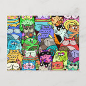Funny Doodle Crowded Street Cat Gang Postkarte (Vorderseite)