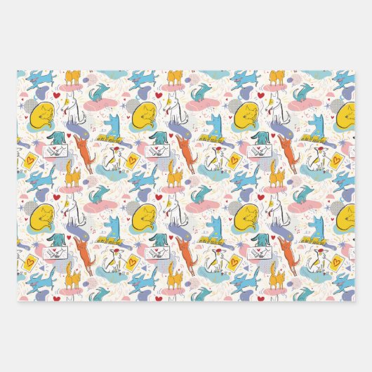 Funny Doodled Hunde Katzen Wrapping Paper Set von Geschenkpapier Set (Vorderseite 2)