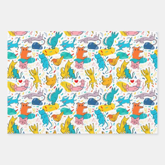 Funny Doodled Hunde Katzen Wrapping Paper Set von Geschenkpapier Set (Vorderseite)