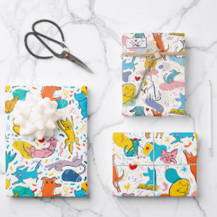 Funny Doodled Hunde Katzen Wrapping Paper Set von  Geschenkpapier Set