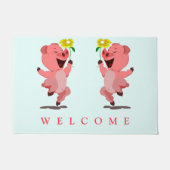 Funny Doormat mit Happy Pig - Willkommen Fußmatte (Vorderseite)