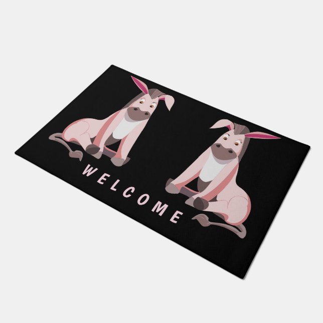 Funny Doormat mit Pink Donkey - Willkommen Fußmatte (Schrägansicht)