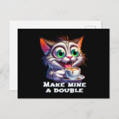 Funny Double Espresso Cat Postkarte (Vorne/Hinten)