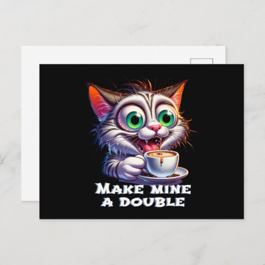 Funny Double Espresso Cat Postkarte (Vorne/Hinten)