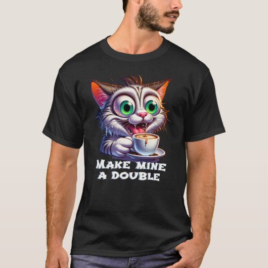 Funny Double Espresso Cat T-Shirt (Vorderseite)