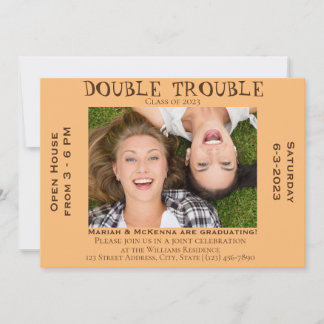Funny Double Trouble Graduation Party Einladung