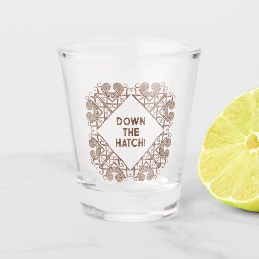 Funny Down The Hatch! Add Text Celtic Border Art Schnapsglas (Vorderseite)