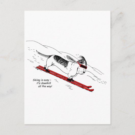 Funny Downhill Skiing Hund Postkarte (Vorderseite)