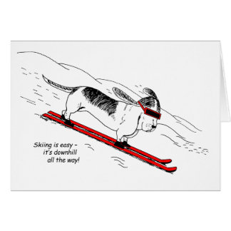 Funny Downhill Skiing Hunde Grußkarte