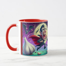 Funny Dracula Mug – Vampire Running from garlic Tasse